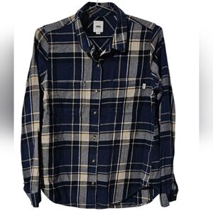 Vans | Men’s Flannel Button Down Shirt | Size Small | Navy, Cream & Yellow Check